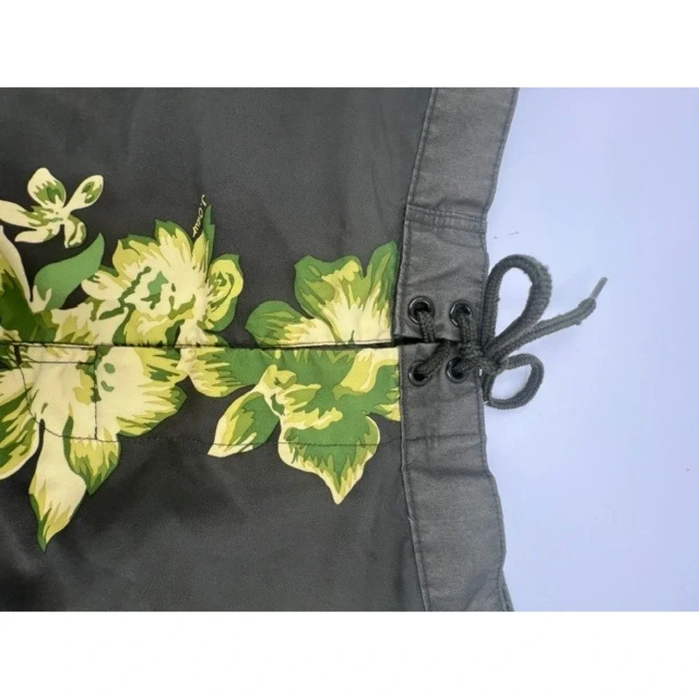 J.Crew Board Shorts Mens 32 Olive Green Tropical Floral Good Lace Up Swim Trunks